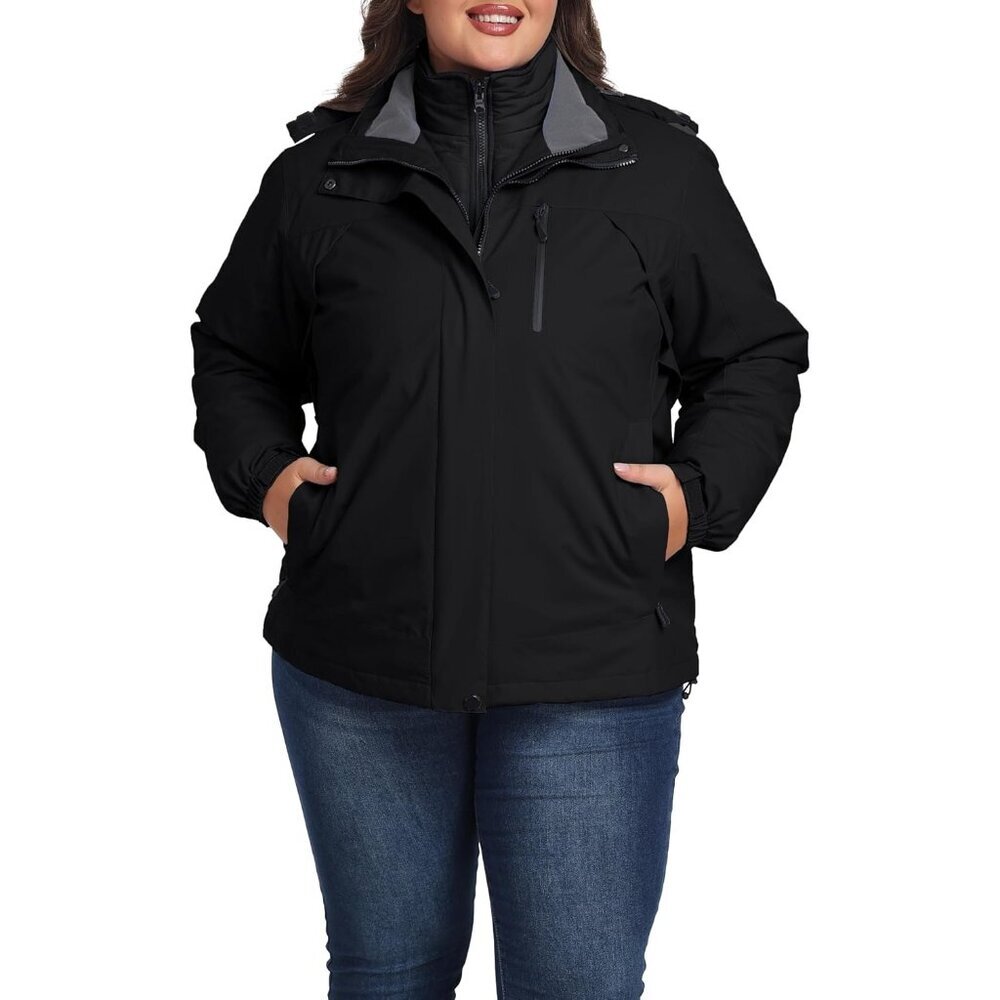 Women's Black Winter Coats Waterproof Ski Jacket Hooded Snowboarding Jacket